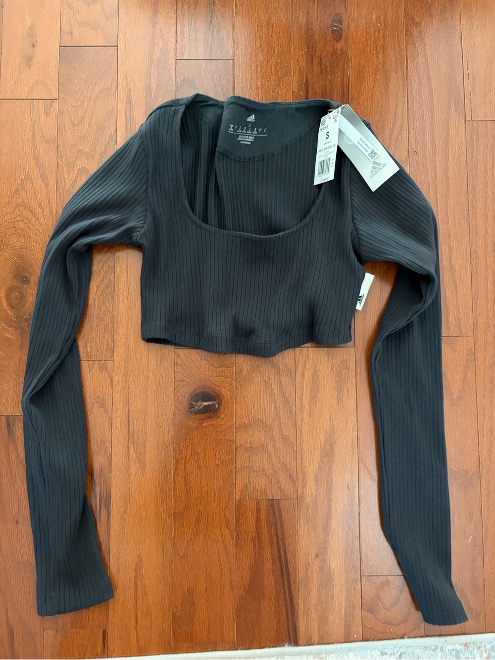 Adidas Women's charcoal Ribbed Long-Sleeve Crop Top
